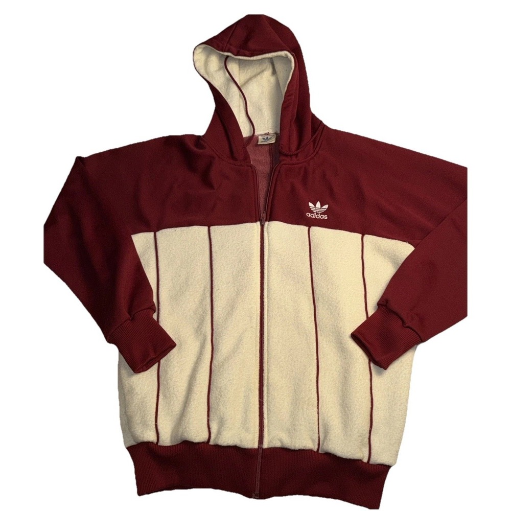 VTG Adidas Maroon & Ivory warm up jacket Terry cloth Piping Retro M 1970s 80s